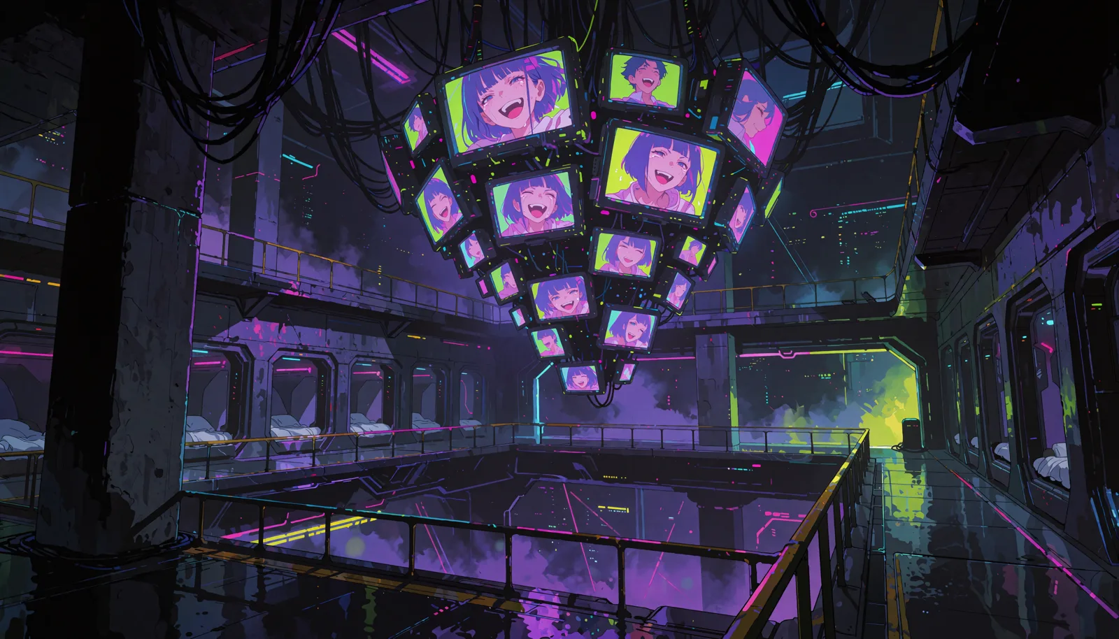 Inside a Shade megablock floor converted into rows of hourly Dive pods.